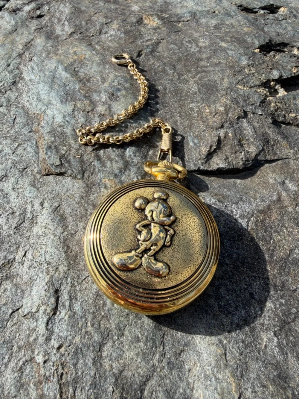 Vintage 90s Mickey Mouse Gold Pocket Watch Pendant